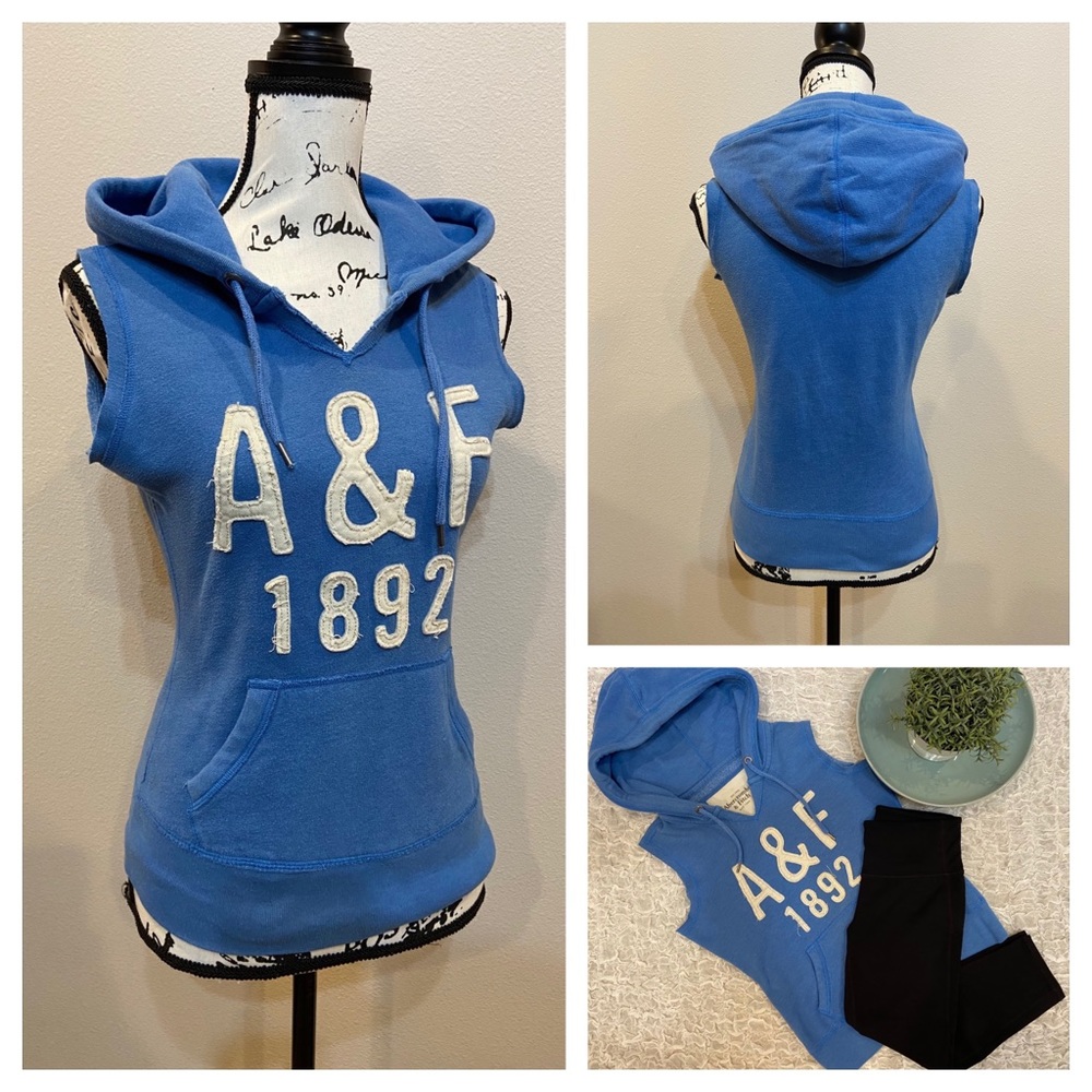Abercrombie & Fitch Logo Hoodie Sleeveless Athletic Pullover Hoody Sweatshirt